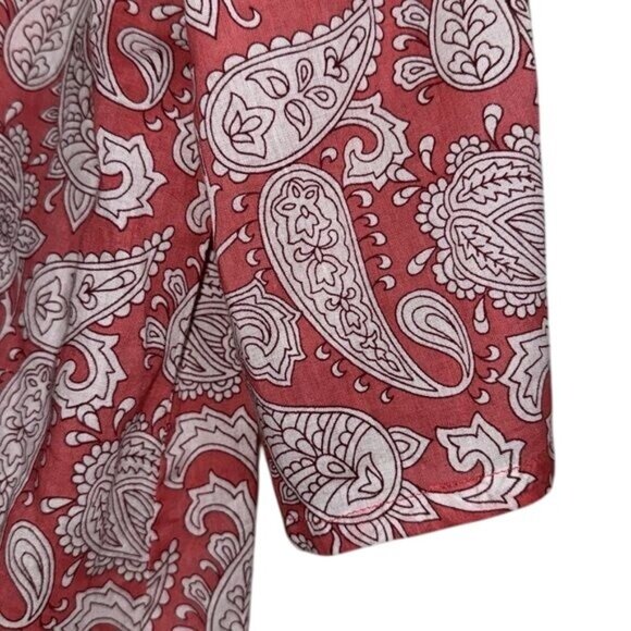World Market Paisley Red & White V-Neck Tunic Top S/M 100% Cotton Womens Casual - Picture 5 of 9